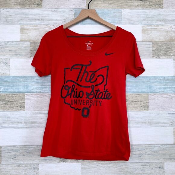 Nike The Ohio State University Graphic Tee Red Athletic Cut Buckeye Womens Small - Picture 1 of 8